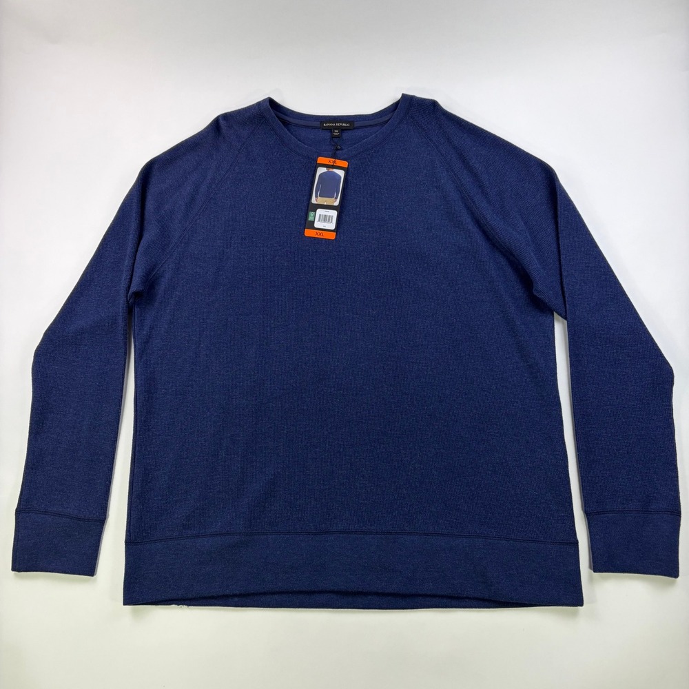 Banana Republic Men's Crew Pullover XXL Navy Blue Raglan Waffle Knit Sweater NWT